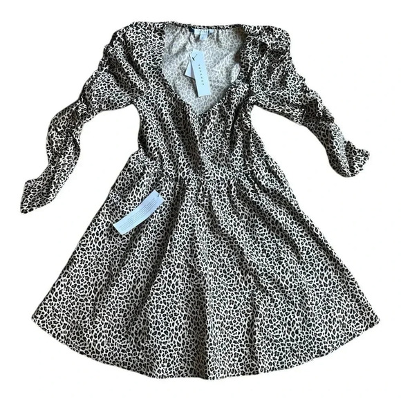 Topshop Brown Animal Print Scoop Neck Fit & Flare Mini Dress 4 - Picture 2 of 4